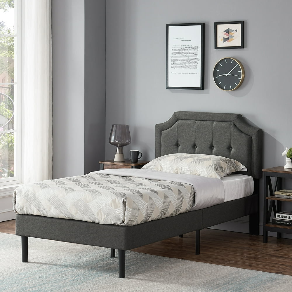 VECELO Upholstered Platform Bed Frame with Height Adjustable Headboard