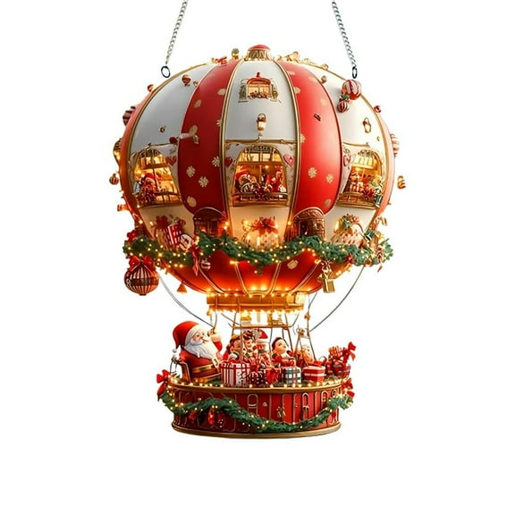 YWIYIUD 8inch Christmas Hot Air Balloon Ornaments, Santa Hot Air Balloon 2D Flat Wall Ornament, Hanging Decor, Sunlight Catcher, Christmas Decorations for Garden, Living Room, Bedroom 1/2/3/4PCS