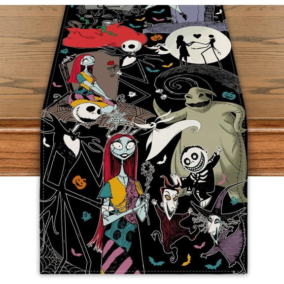 Halloween Table Runner Table Cover Holiday Gothic Decor Day of The Dead Halloween Decorations for Home Party White