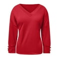 thumbnail image 6 of Women'S Fashion Women's Solid Sweatshirt Ladies Casual Loose Solid Color Buttons V-neck Long-Sleeved Sweater Women, 6 of 6