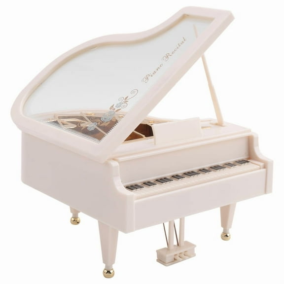 Piano Music Box, White Clockwork Mechanical Musical Boxes, Classical Music Box for Girls Birthday Gift or Desktop Decor