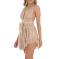 thumbnail image 3 of ZAXARRA Femmes Paillettes Paillettes Licol Robe Sans Manches Dos Évasé Mini Robe Clubwear, 3 of 5