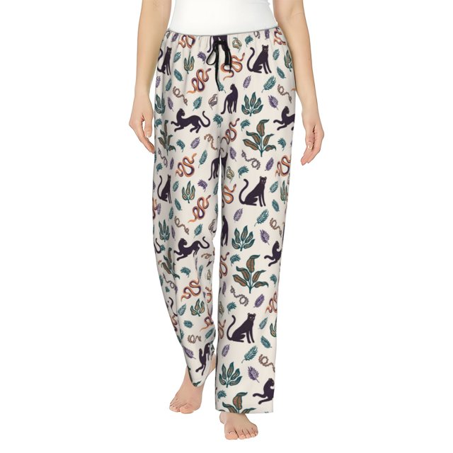 Fotbe Black Cat And Snake Pantalones de Pijama para Mujer, Pantalones de Dormir, Pantalones Pj con Cordón y Bolsillos-XX-Large