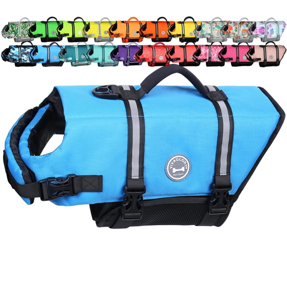VIVAGLORY Rip Stop Dog Life Jacket, Lifejacket with Handle, Buoyancy for Doggy Puppy, Dog Life Vest for Swimming & Boating, XS, Blue