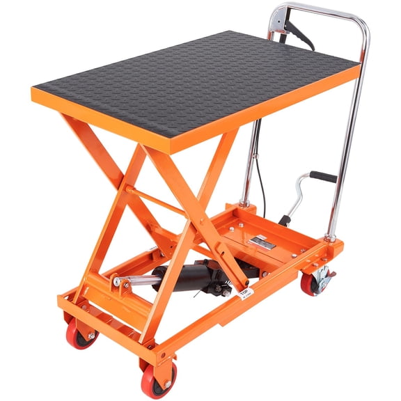 "Hydraulic Lift Table Cart, 500lbs Capacity, Manual Scissor Lift Truck with 4 Wheels & Non-Slip Pad, 28.5" Height, Orange - for Warehouse, Workshop, Material Handling"