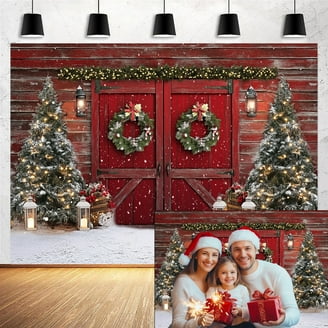 Christmas Barn Backdrop For Photography 7x5FT Xmas Tree Snow Gift Rustic Wooden