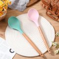 thumbnail image 4 of CLEANCOOL 2-Piece Silicone Nonstick Mixing Spoon Set Kitchen Cooking Spoons with Wooden Handle Heat-Resistant Utensils for Mixing, Baking, Serving, and Stirring (Green, Pink), 4 of 9
