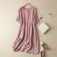 thumbnail image 5 of Meichang Robe à Manches Courtes pour Femmes Robe T-Shirt à Manches Courtes de Printemps Robes Midi en Coton Lin Confortables Tuniques Décontractées Unies, 5 of 5