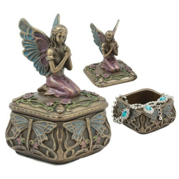 Ebros Art Nouveau Dragonfly Whisperer Fairy Fae Secret Jewelry Box 3.5"H Trinket