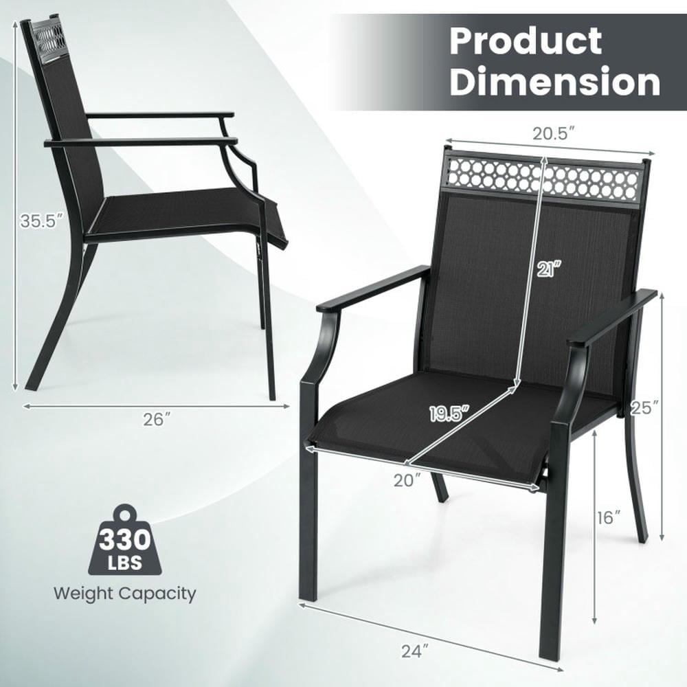 Barara King Patio Dining Chair,Outdoor Dining Room Chair,Patio Chairs Set of 2 with All Weather Breathable Fabric-Black