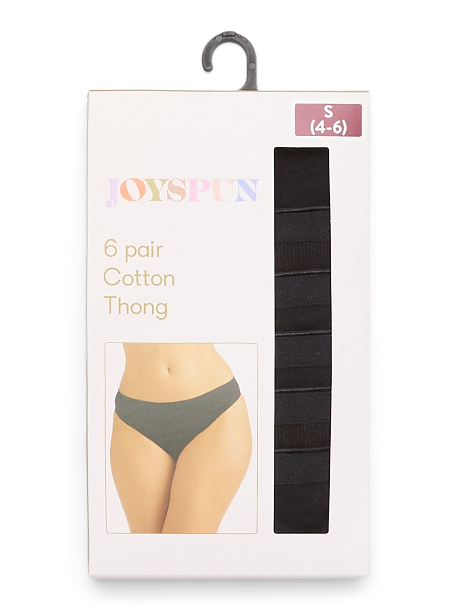 Joyspun Women's Cotton-Blend Thong Panties, 6-Pack, Sizes S-XXXL