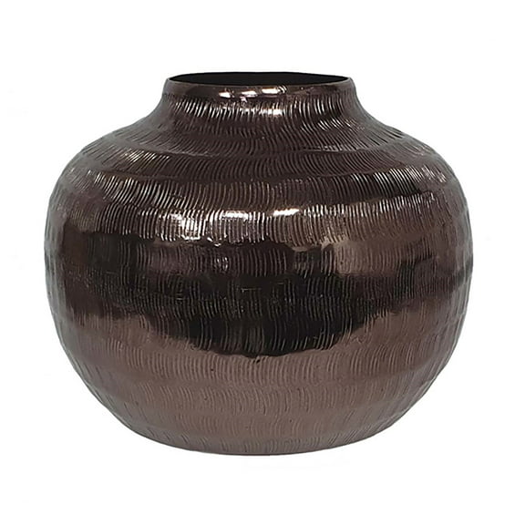 A&B Home Round Aluminum Vase with Textured Bronze Finish - D7.5x6"