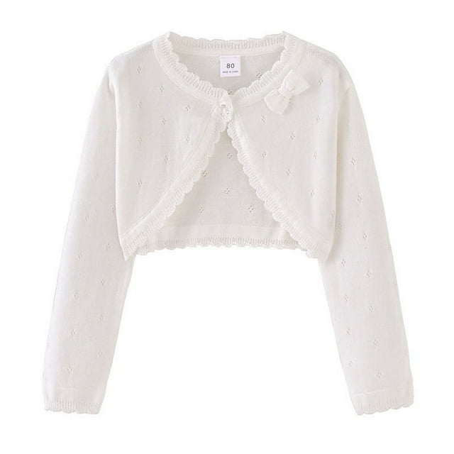 Besolor Cardigan Tricoté pour Filles Manches Longues Fermeture à Boutons Mignon Nœud devant Hauts Courts Robe Cover Ups