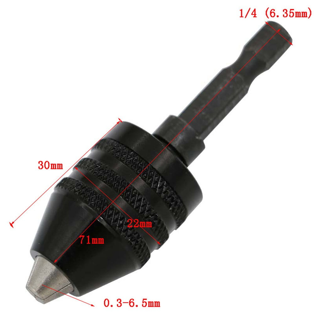 1/4in Keyless Drill Bit Chuck Hex Shank Adapter Converter Quick Change 0.3-6.5mm, Home Kitchen Decor, Keyless Bit, Quick Change, 0.3-6.5Mm Hex Home Improvement Tools, 5Pcs(Black,2.8x0.8")