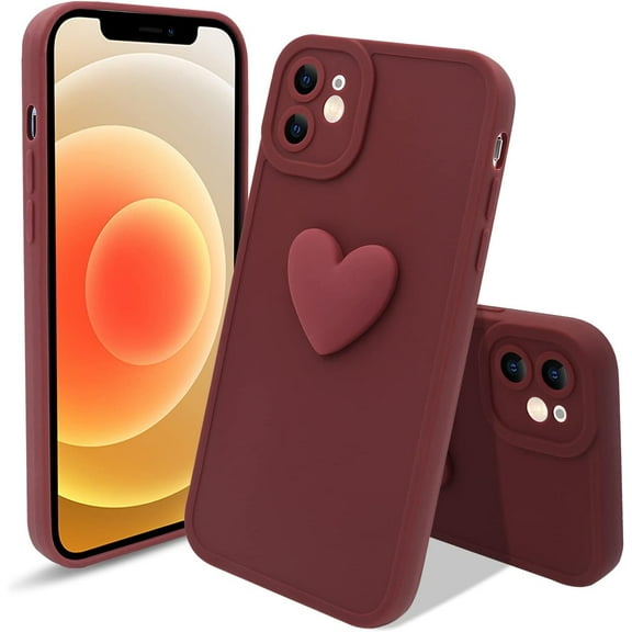 Case for iPhone 12 Mini, Cute Pattern Soft TPU Case for Girls Women, Camera Hole Protective Case for iPhone 12 Mini (5.4 inch), Red Heart