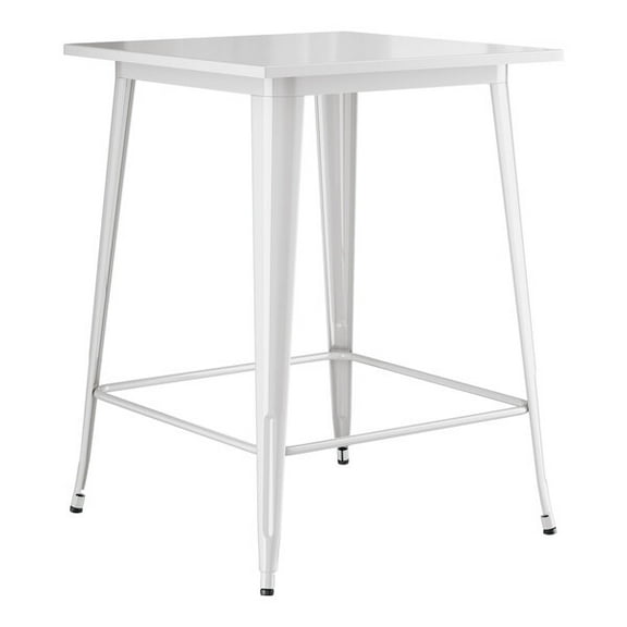 32" Square All Weather White Metal Restaurant Patio Bar Height Table For Indoor or Outdoor Use