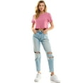 thumbnail image 2 of Women's Boxy Crop Top Round Neck Short Sleeve Casual 100% Cotton Cropped Tee T-Shirt, Calluna, Large, 2 of 9