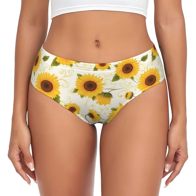 Balery European-style Pattern Sunflower A Ropa Interior de Algodón para Mujer con Dibujo – Braguitas Cómodas y Elásticas, Estilo Clásico-Medium