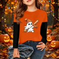 thumbnail image 3 of Abcomgle Halloween Shirts for Girls Size 6-8 Cute Ghost Reading Book Graphic T-Shirts for Girls Crewneck Raglan Long Sleeve Shirts for Kids Fall Funny Tee Top Girls, 3 of 7