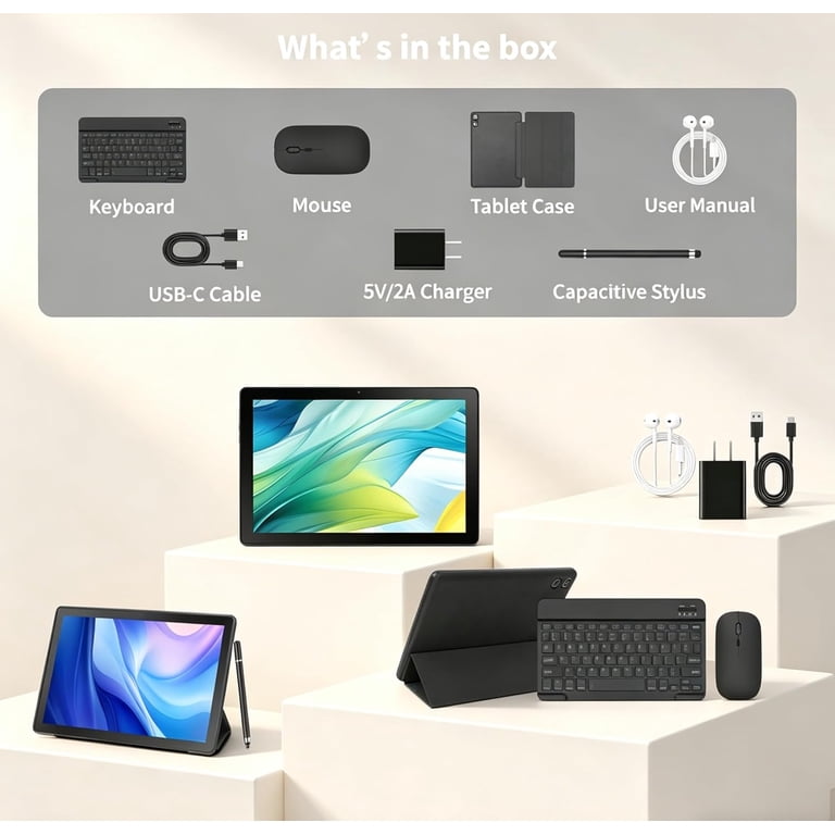 BESTSKI Android 16 10.1 Inch 2-in-1 Tablet Bundle, 20GB + 64GB