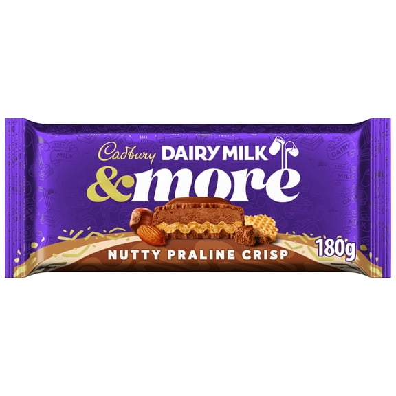 Cadbury Dairy Milk &More Nutty Praline Crisp Chocolate Bar 180g, Imported from Britain