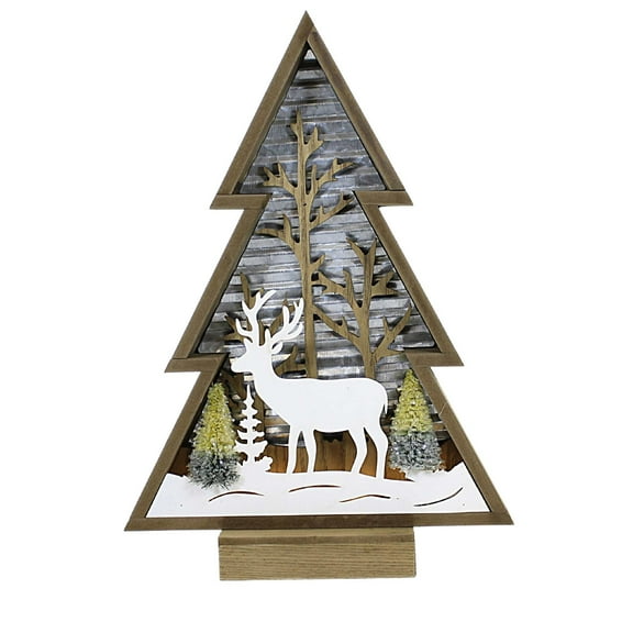 Christmas Tree With Deer Scene Wood Led Lighted Winter 134215