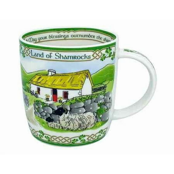 Royal Tara Farm Land of Shamrock Print Bone China Mug Hand Painted Ceramic Irish Kitchenware for Hot or Cold Drinks
