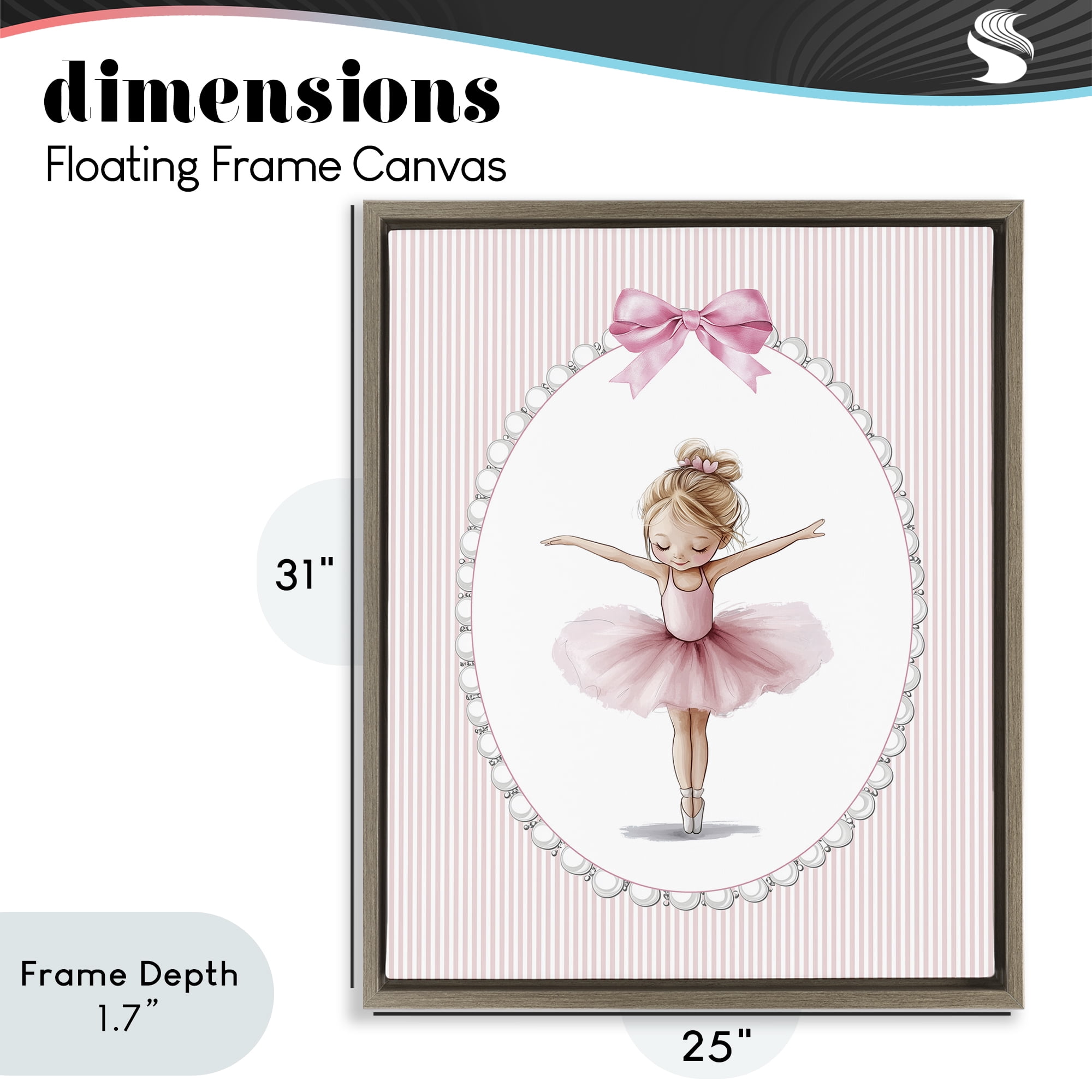 Stupell Industries Dancing Pink Ballerina Brown Framed Floater Canvas Wall Art, design by Christine Simpson Art