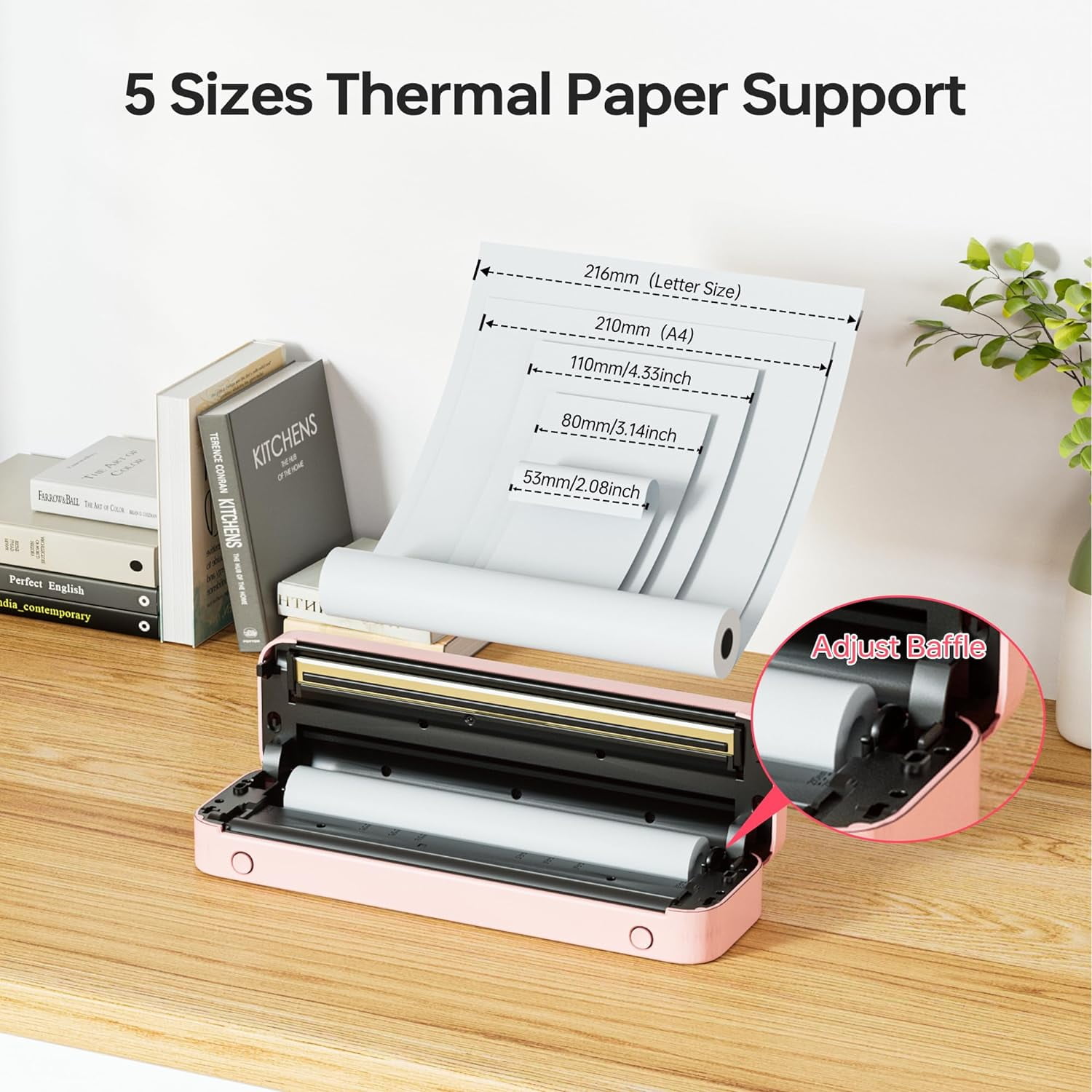 Phomemo Portable Printers Wireless, M832 Bluetooth Thermal Printer, Inkless Mobile Printer Support 8.5'' x 11'' & A4 Thermal Paper, Compatible with iPhone Android Laptop for Office Car Home Pink