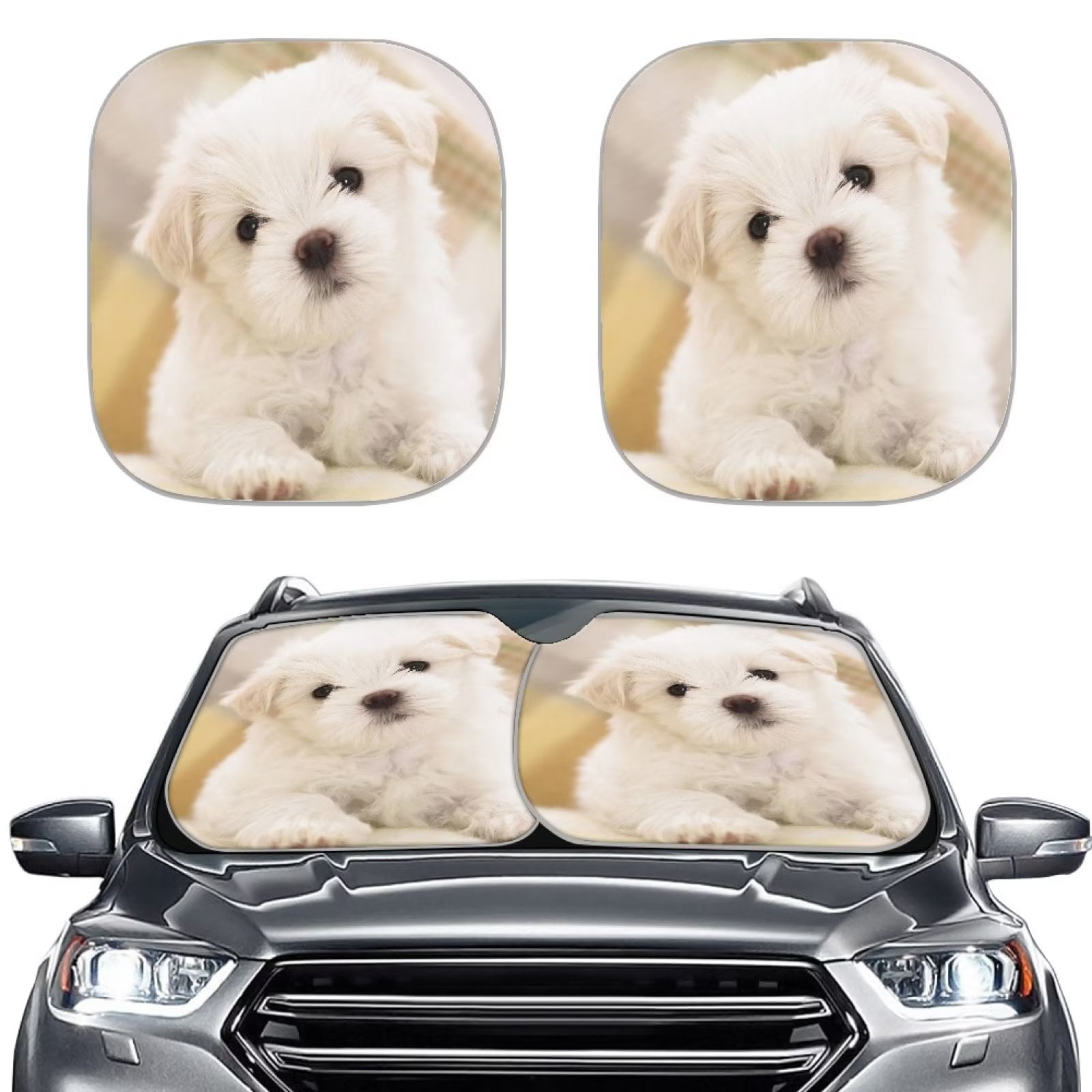 FKELYI 2pcs Cute Puppy Car Windshield Sunshade Folding Car Front