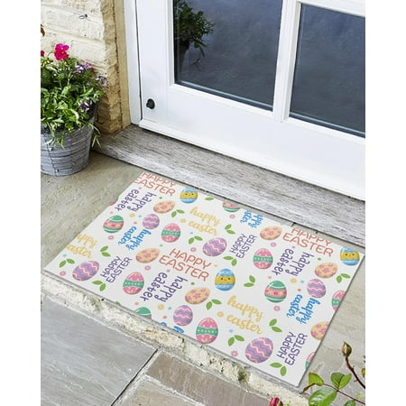 

Indoor Outdoor Mats Happy Easter Cute Egg Texture Door Mat Non-Slip Absorbent Resist Dirt Entrance Mat Washable Welcome Mats for Entryway Low-Profile Floor Mats