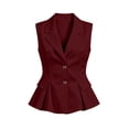 thumbnail image 7 of Stamzod Blazers for Women Business Casual Summer Sleeveless Dress Jacket V-Neck Lapel Ruffled Blazer with Bow Pockets Wine L, 7 of 7