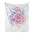 thumbnail image 1 of Owl Soft Flannel Fleece Throw Blanket, Woodland Bird Design Floral Motifs Boho Culture, Cozy Plush for Indoor and Outdoor Use, 50" x 60", Pale Azure Blue Peach, by Ambesonne, 1 of 6