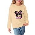 thumbnail image 2 of ZOYOEN Girls Long Sleeve T Shirts- Casual Crewneck Fashion Kids Graphic Tops Beige Size 7-8T, 2 of 5