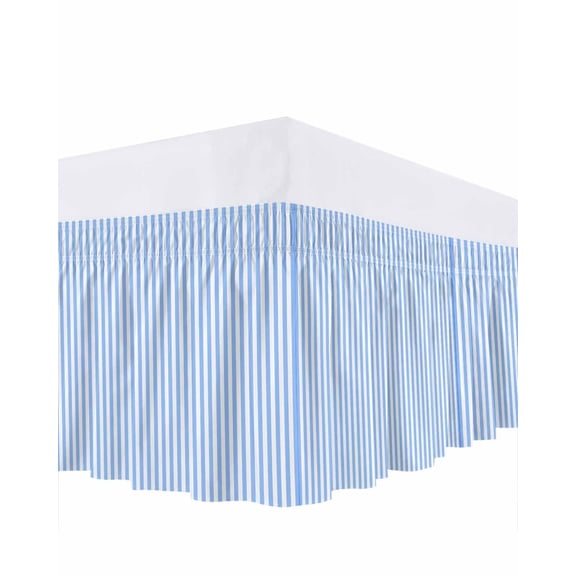 Blue White Stripe Bed Skirt King Size, Modern Minimalist Geometric Striped Wrap Around Bed Skirting with Adjustable Elastic Strap, Dust Ruffle Pleated Bedskirts 16 Inch Drop for Bedroom King Beds