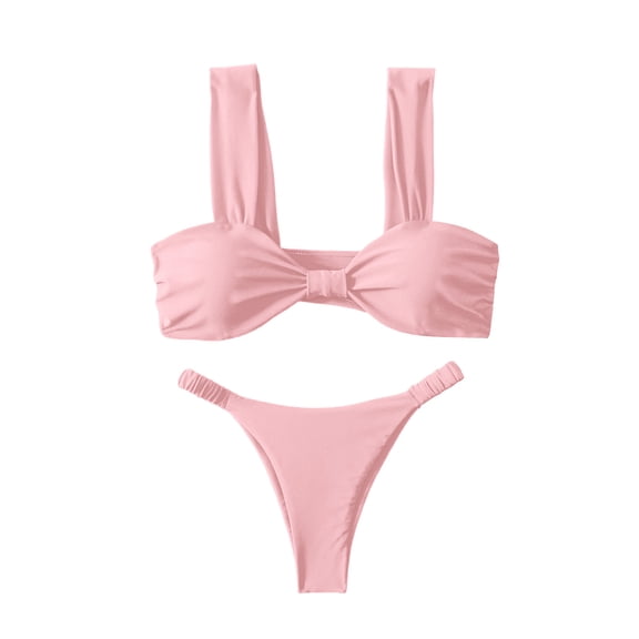 TIHLMK 2026 Women's Cheeky Bikini Set High Cut Thong with Bow Bandeau Top Trendy Two Piece Swimsuit