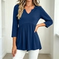 thumbnail image 4 of IUYRTFE Women V Neck 3/4 Sleeve Pleated Tunic Top with Pockets for Casual Daily Wear, 4 of 8