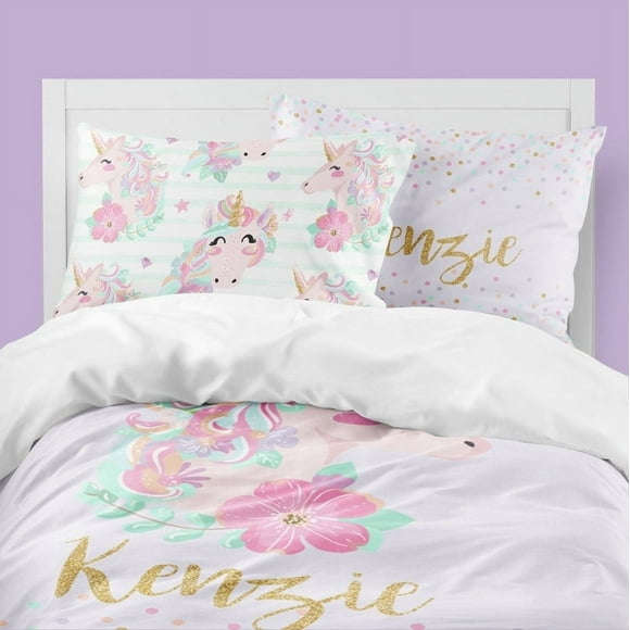 Juego de Cama Infantil Unicornio Morado Personalizado (Funda nórdica o edredón)