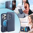 thumbnail image 4 of Detachable Wallet Case for iPhone 16 with RFID Blocking Card Slots Holder, Premium PU Leather Magnetic Kickstand Shockproof Removable Flip Protective Cover with Wristband for iPhone 16, Blue, 4 of 14