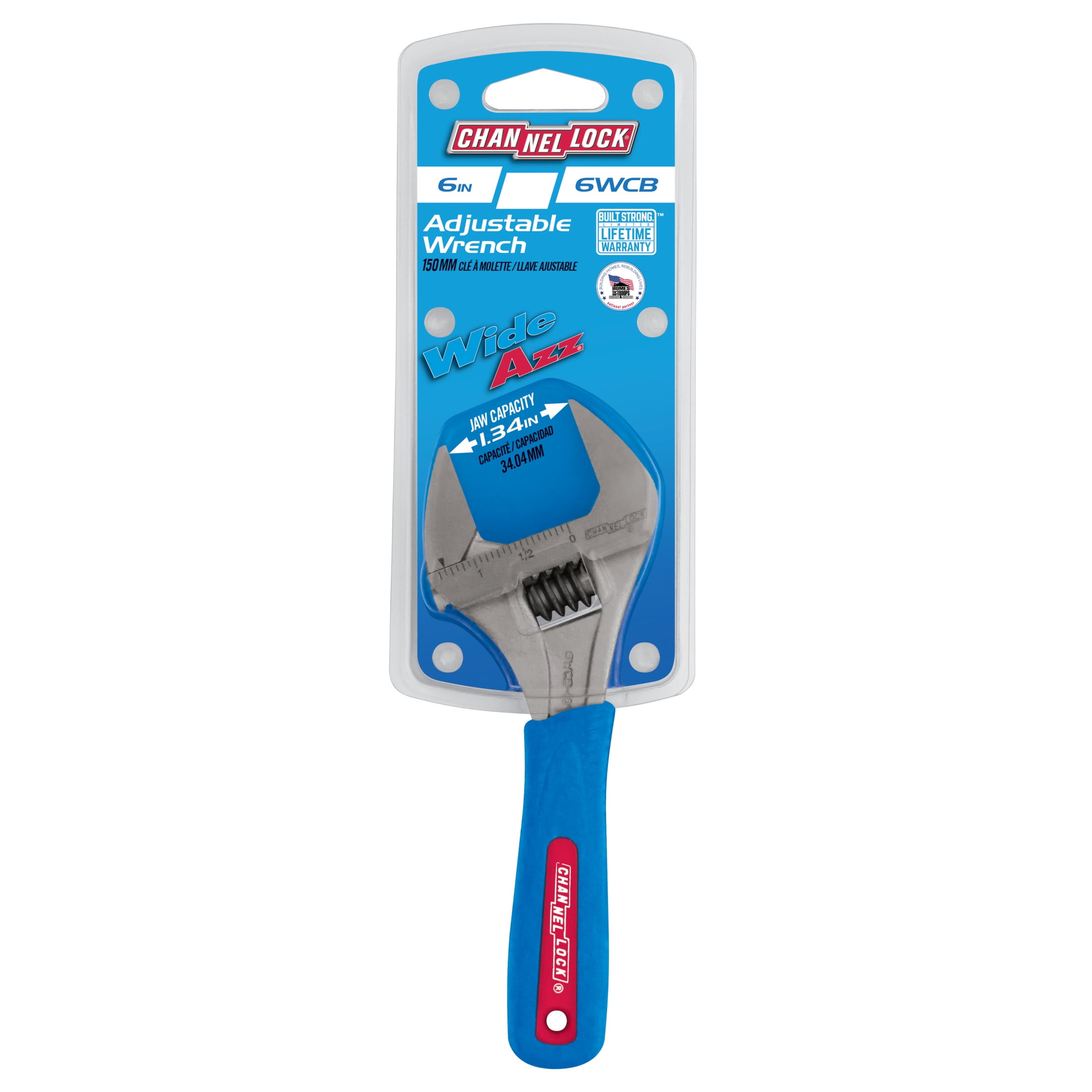 CHANNELLOCK 6-inch CODE BLUE WideAzz Adjustable Wrench, Precise 1.34-inch Wide Mouth Jaw Capacity (6WCB)