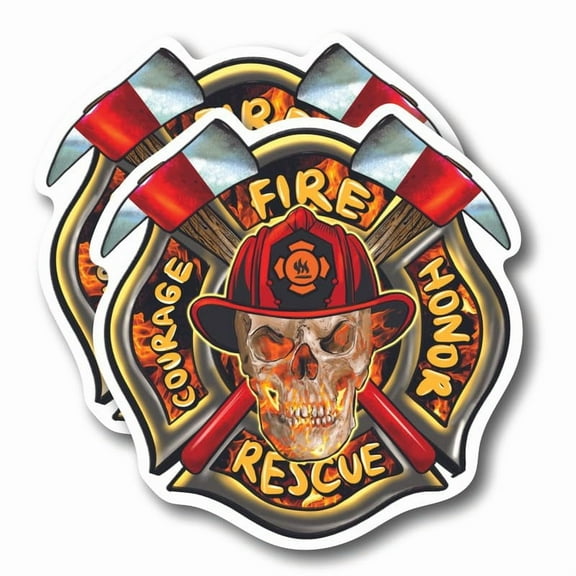 (2 Pack) Firefighter Stickers - Fireman Firewomen Courage Rescue Honor - 5" On Longest Side - for Car, Truck, SUV - Easy Peel and Stick Vinyl Decals - Made in USA - BMCS0102