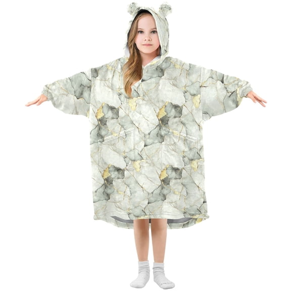 FORMRS Wearable Blanket Hoodie with Sleeves for Kids Cozy Flannel Sweatshirt, Gray Marble Pattern
