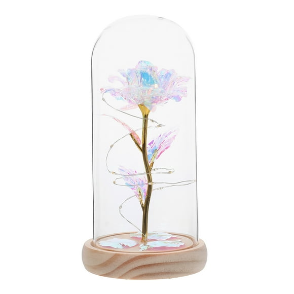 Shisuyan Valentine's Day Eternal Flower White Rose in Glass Dome with Wood Base 1Pc 8.3x4.3x4.3in