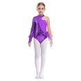 thumbnail image 1 of TTAO Robe Justaucorps à Sequins et Plumes pour Filles, une Épaule, Manches Longues, Violet 10, 1 of 8
