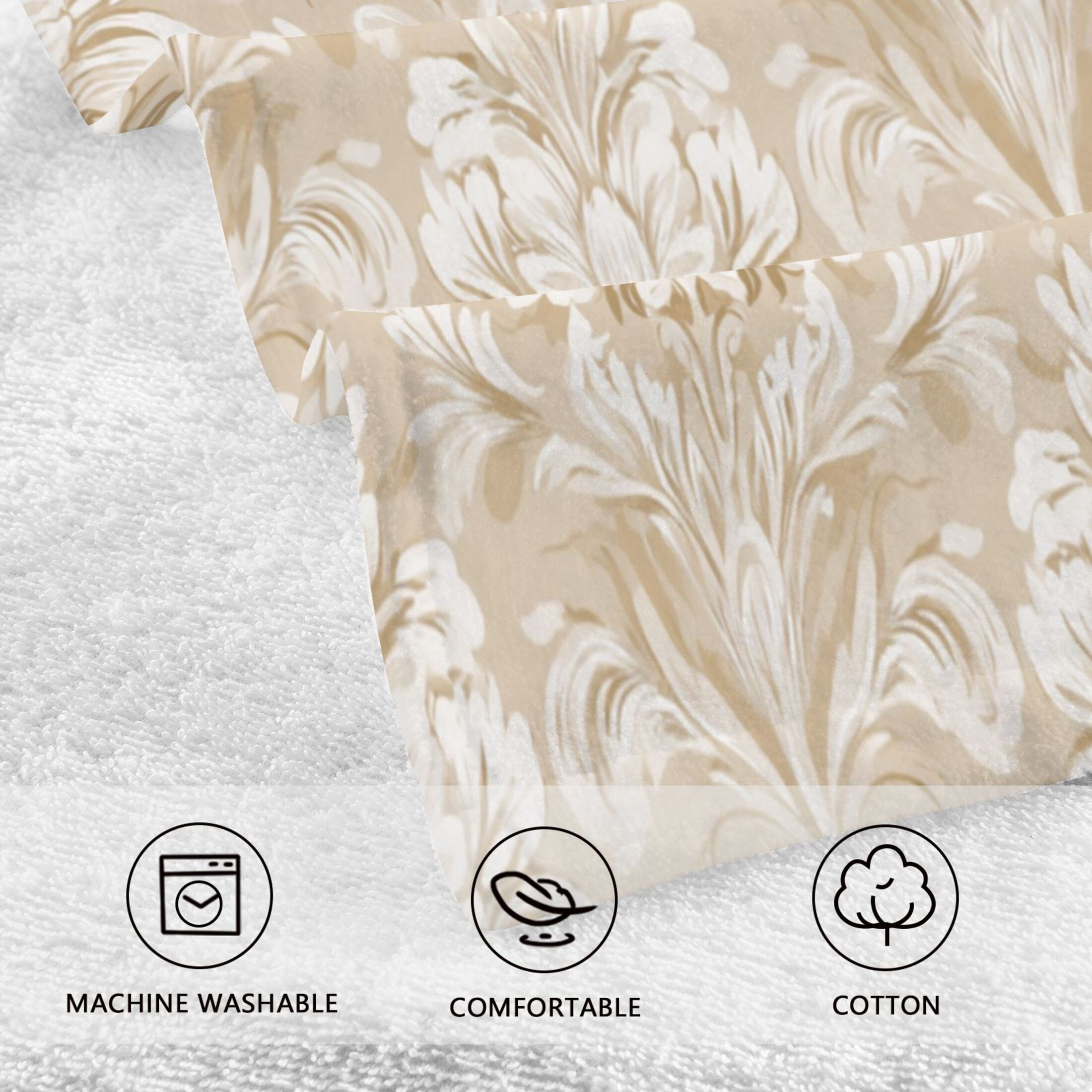 2 Pieces of Cotton Towel Face Towel Set Hand Towel Bath Towel Cotton Bath Towel Sets Beige Damask Pattern White