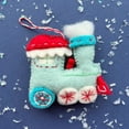 thumbnail image 2 of Blue Steam Train Ornament - Felt Wool Fair Trade Christmas Decor Handmade in Nepal, 2 of 5