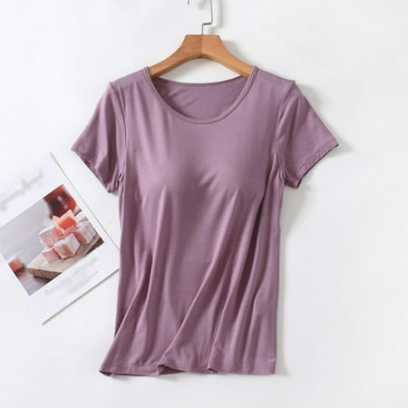 

Women s Tops Large Size Chest Pad One-Piece Bra Cup With Bra Slim T Shirt Female Summer T-shirt Bottoming Shirt