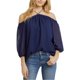 thumbnail image 1 of 1.STATE Blusa de punto transparente para mujer, azul, pequeña, 1 of 1