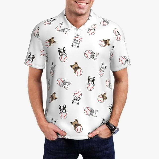 Balery Bbaseball Dog Camisa Polo de Hombre con Estampado, de Manga Corta y Tejido Medio, Camisa Tipo Golf Polo-Large