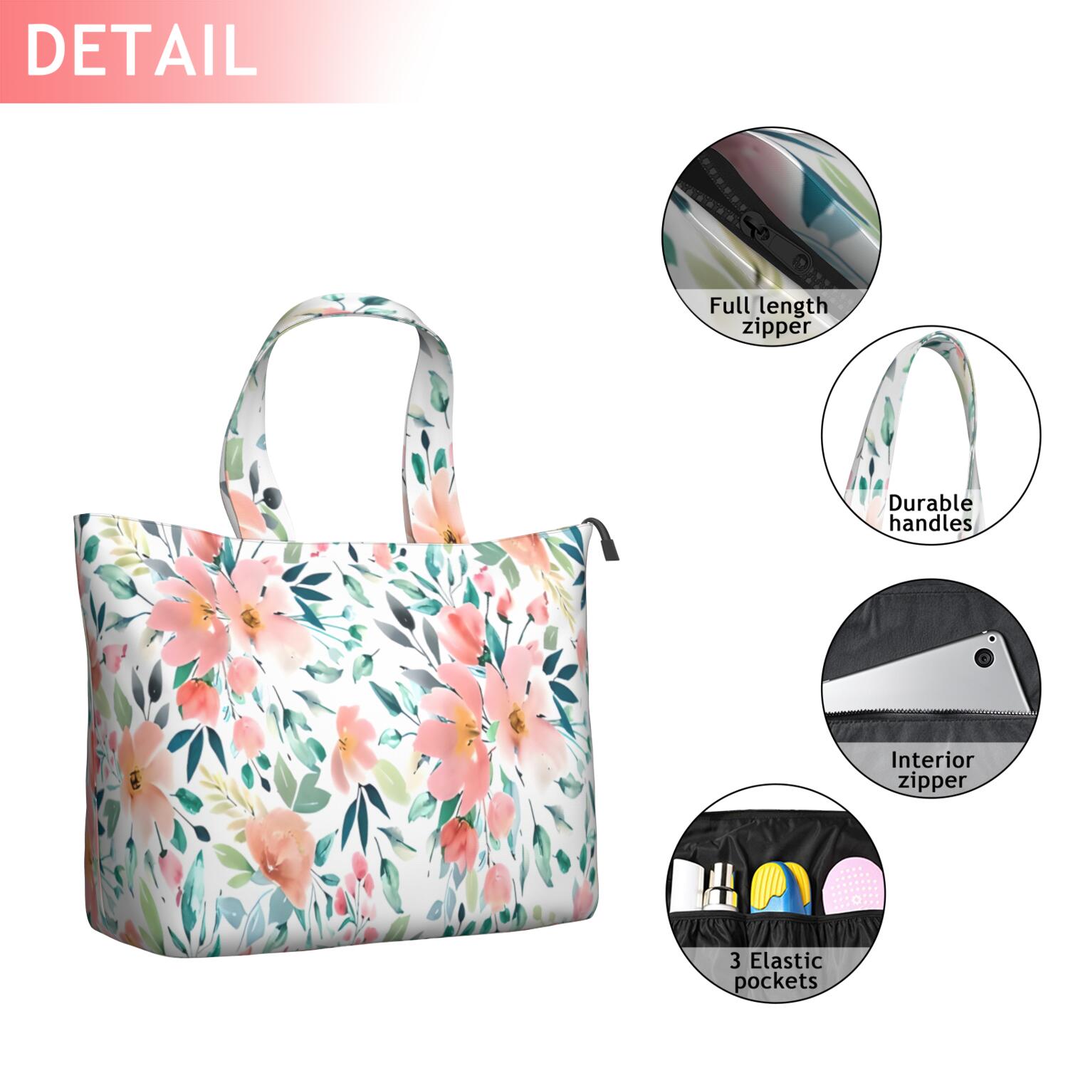 Pioneer Flower Floral Print Pattern Travel Tote Bags for Women Carry On,Large Weekender Bags for Women Travel,Multi Functional Duffle Bag for Work,Shopping,Sports